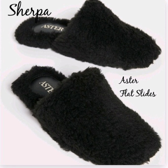 🌟Black Sherpa Flat Slides 8 - Picture 2 of 15
